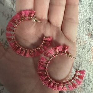 Kendra Scott Fuchsia Tassel Hoop Earrings